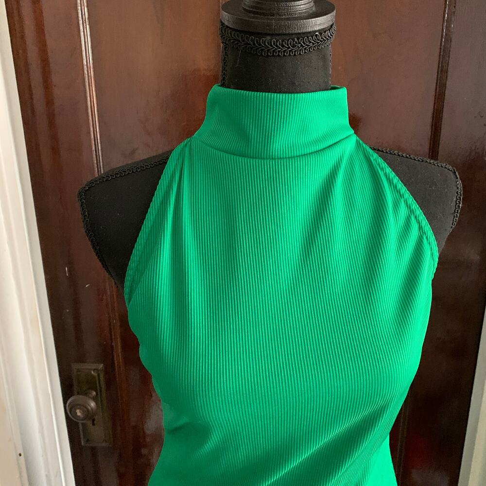 Green Rib Knit Mock Neck Backless Halter Dress Sz 10 Pretty Little Thing - Picture 7 of 13